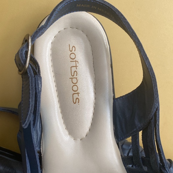 COPY - SOFTSPOTS -Tobago Navy Blue Leather Woven Slingback Huarache Sandals 11WW - Picture 3 of 4